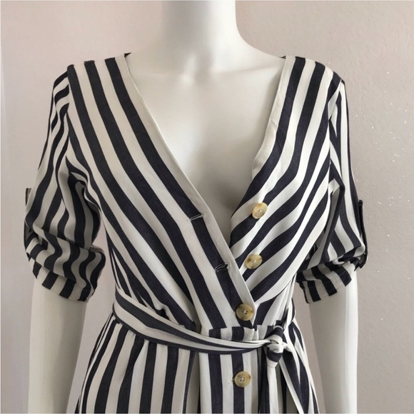 BB DAKOTA 4 Set Sail Stripe Midi Dress In Navy - Picture 7 of 16